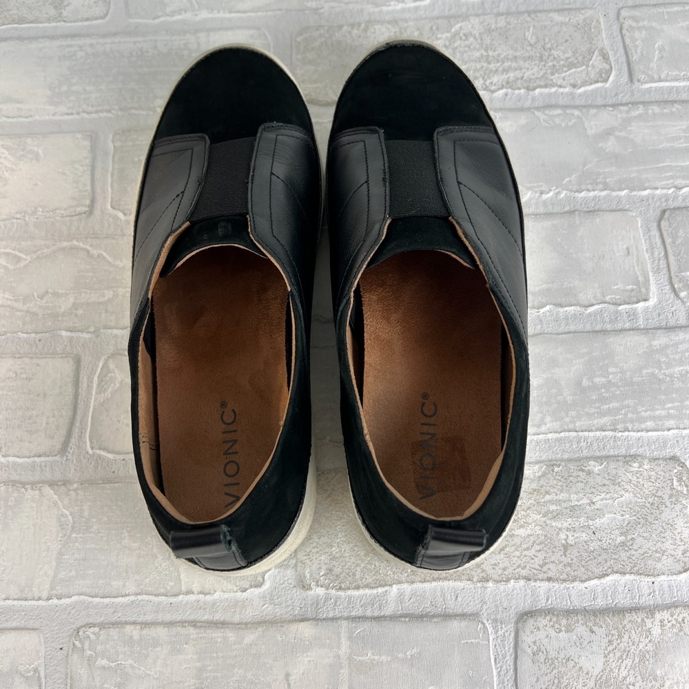 Vionic Zinah Slip On Sneakers Shoes Womens 9.5 Black Nubuck Leather Comfort 40.5 - Picture 4 of 13